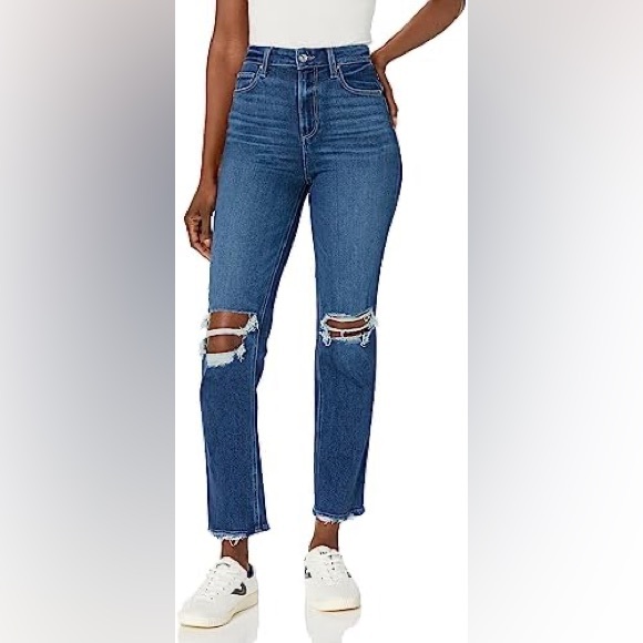 Paige Denim Stella High-rise Straight Leg Sz 32 in Soleil Destructed Wash - Picture 3 of 10